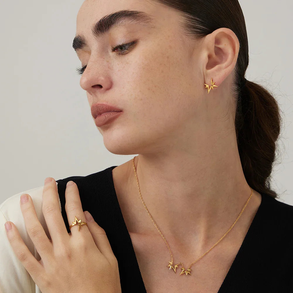 Anel Stella Estrela do Norte Banhado em Ouro 18K