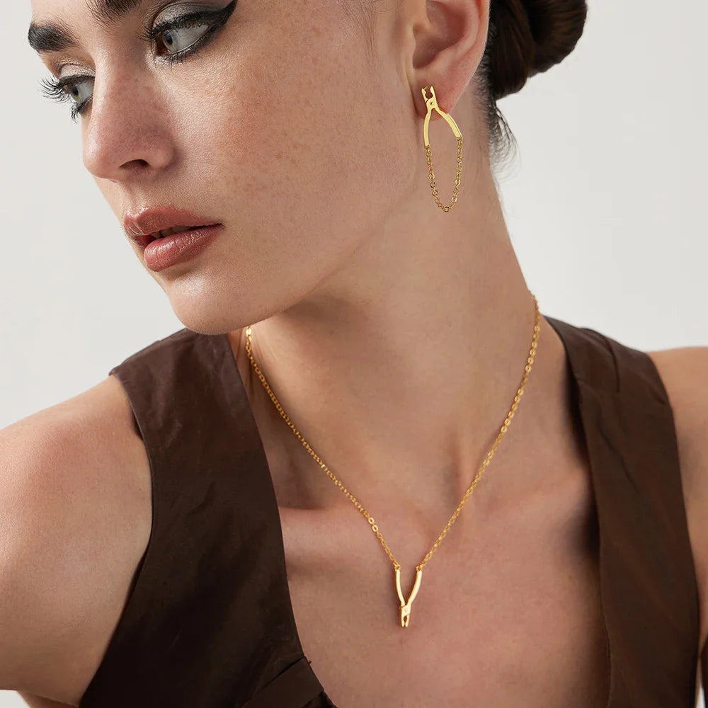 Colar Maya Design Geométrico Orgânico Banhado em Ouro 18K