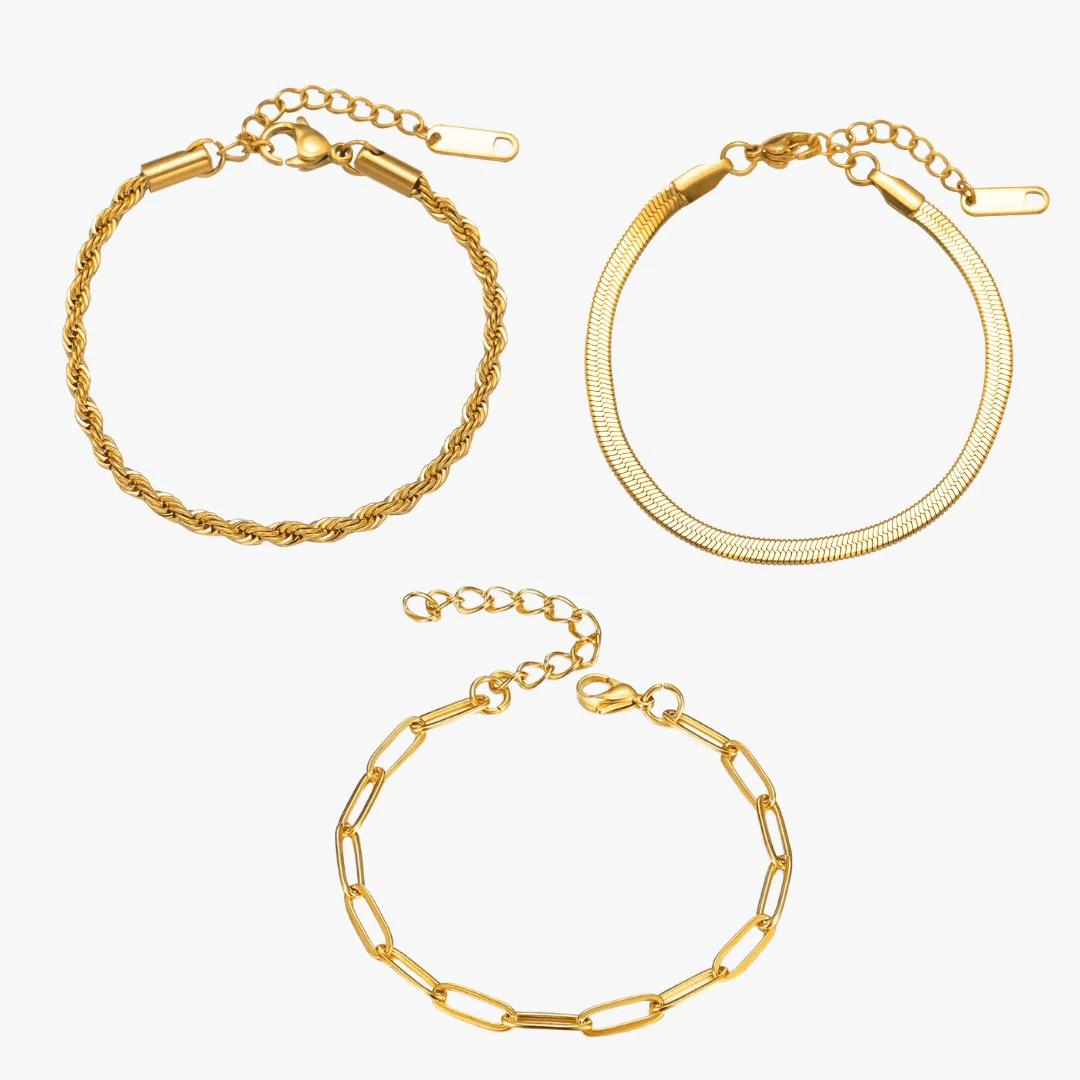 Kit Zattora Trinity Gold 18K – 3 Pulseiras Premium Femininas