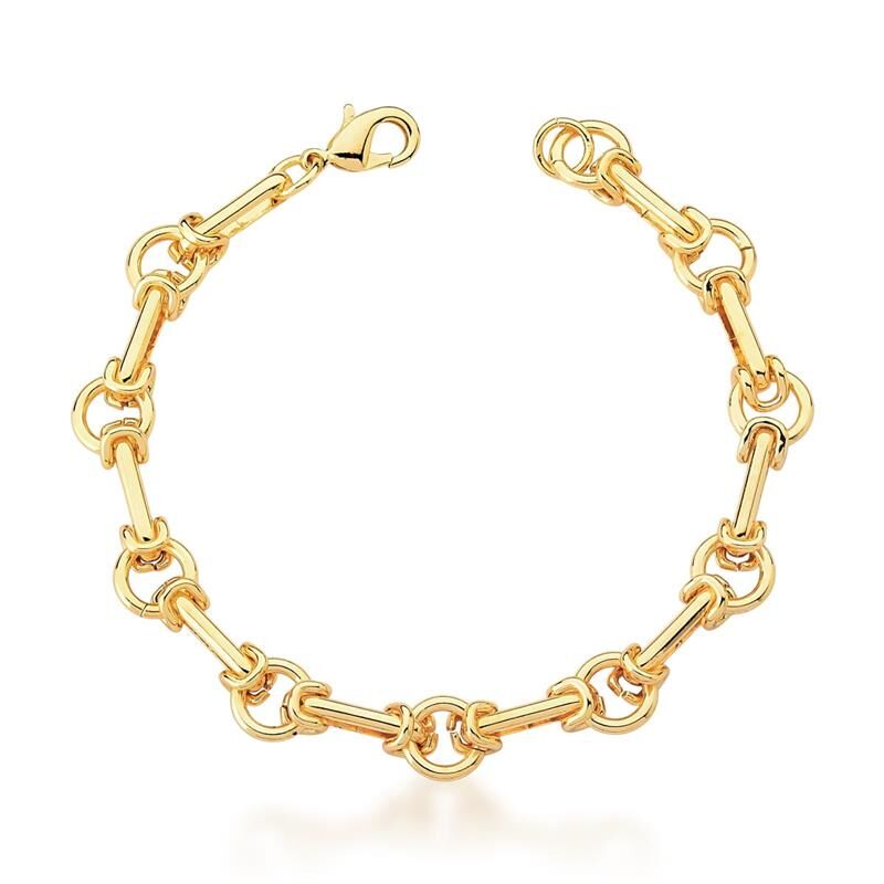 Pulseira feminina Elos intercalados banhada em ouro 18k-18cm