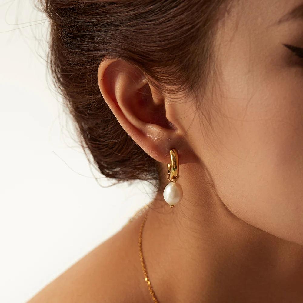 Brincos Perla Dourée | Pérola de Água Doce Banhado em Ouro 18K