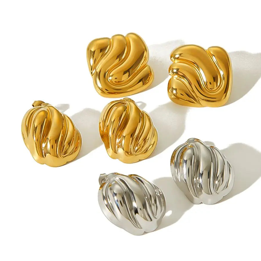 Brincos Ondara Ouro 18K | Design Geométrico Texturizado