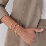 Pulseira feminina Elos intercalados banhada em ouro 18k-18cm